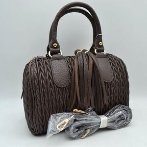 Fashion, Dome Satchel Handbag in Dark Brown